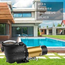 1.5HP Pool Pump, 115v In/Above Ground Pool Motor Pump with 1.25 & 1.5 NPT