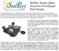 1.5HP SunRay Solar Powered Pool Pump DC Motor Inground Variable 180v Spa Pond