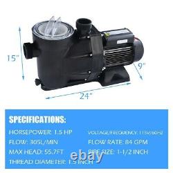 1.5Hp Swimming Pool Electric Pump Water Pump Home Garden 1-1/2 Npt Strong Motor