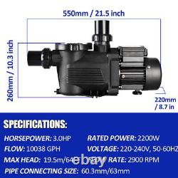 3HP Swimming Pool Pump Motor For Pentair Hayward Strainer In/Above Ground 2200W