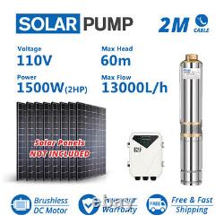 4 DC Solar Bore Pump Submersible 2HP 110V 1500W Brushless Motor DC Controller