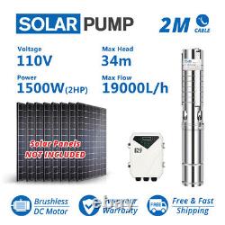 4 Deep Well Stainless Steel Solar Water Pump 110V 2HP Submersible + Controller
