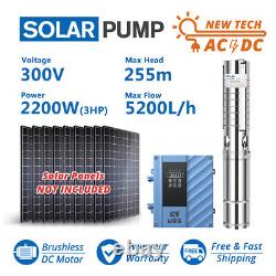 4 Hybrid 3HP Solar Bore Well Pump Stainless Steel + AC/DC Controller 2200W