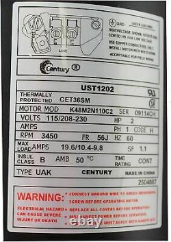A. O. Smith Century UST1202 Up-Rated 2HP 3,450 RPM 1 Speed Pool Pump Motor