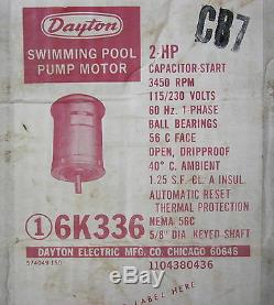 DAYTON 6K336 2 hp Swimming Pool Pump Motor 115/230 volts 3450 rpm