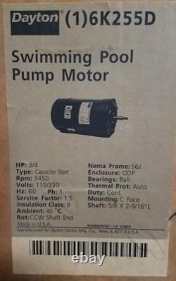 Dayton 6K255D Swimming Pool Pump Motor 3/4HP 3450 RPM