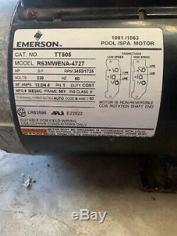 Emerson TT505 Pool/Spa Motor with Pump R63MWENA-4727 3HP 3600/1800RPM FR56Y 230V