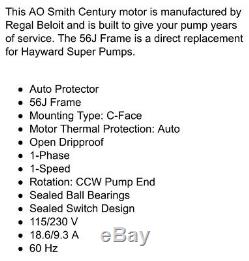Hayward Super Pump 1 1/2 HP Swimming Pool Spa Pump Replacement Motor UST1152