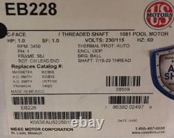 NEW! US Motors EB228 56 C Flange 6.5 Dia. Pool, 1 HP 1-Phase 3450 RPM Motor