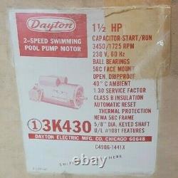 New Dayton 1-1/2 HP Swimming Pool Pump Motor 230v 2 Spd 56c 3450/1725 RPM 3k430