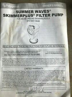 SFX1500+ Summer Waves Swimming Pool Filter Skimmer Plus Water Pump Motor