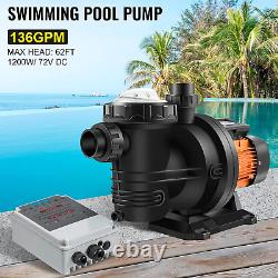 Solar Swimming Pool Pump, 1200W 136GPM Powerful Motor, 72VDC Max. Head 62Ft, WithM