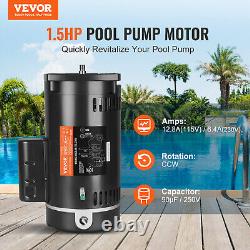 VEVOR 1.5HP Pool Pump Motor 115/230V 12.8/6.4A 56Y 3450RPM 90? F/250V Capacitor