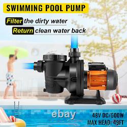 VEVOR 48V Solar Powered Pool Pump 500W 75GPM 49ft Water Pump with MPPT Controller