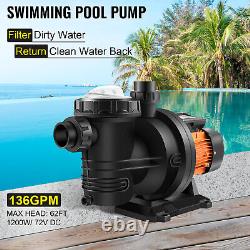 VEVOR 72V Solar Powered Pool Pump 1.6HP 136 GPM Water Pump with MPPT Controller