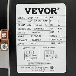 VEVOR Pool Motor1 HP 3450 RPM 230/115 Volts 6.4/12.66 Amps 1 Speed1.25 Servic